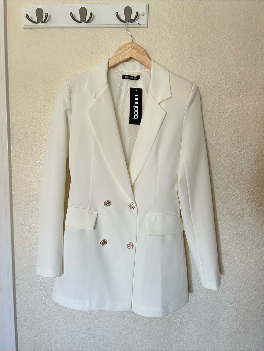 boohoo Women's Double Breasted Ivory Blazer